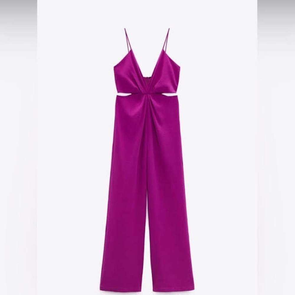 Zara Twisted Strap Cut-out Jumpsuit in Magenta - Size M